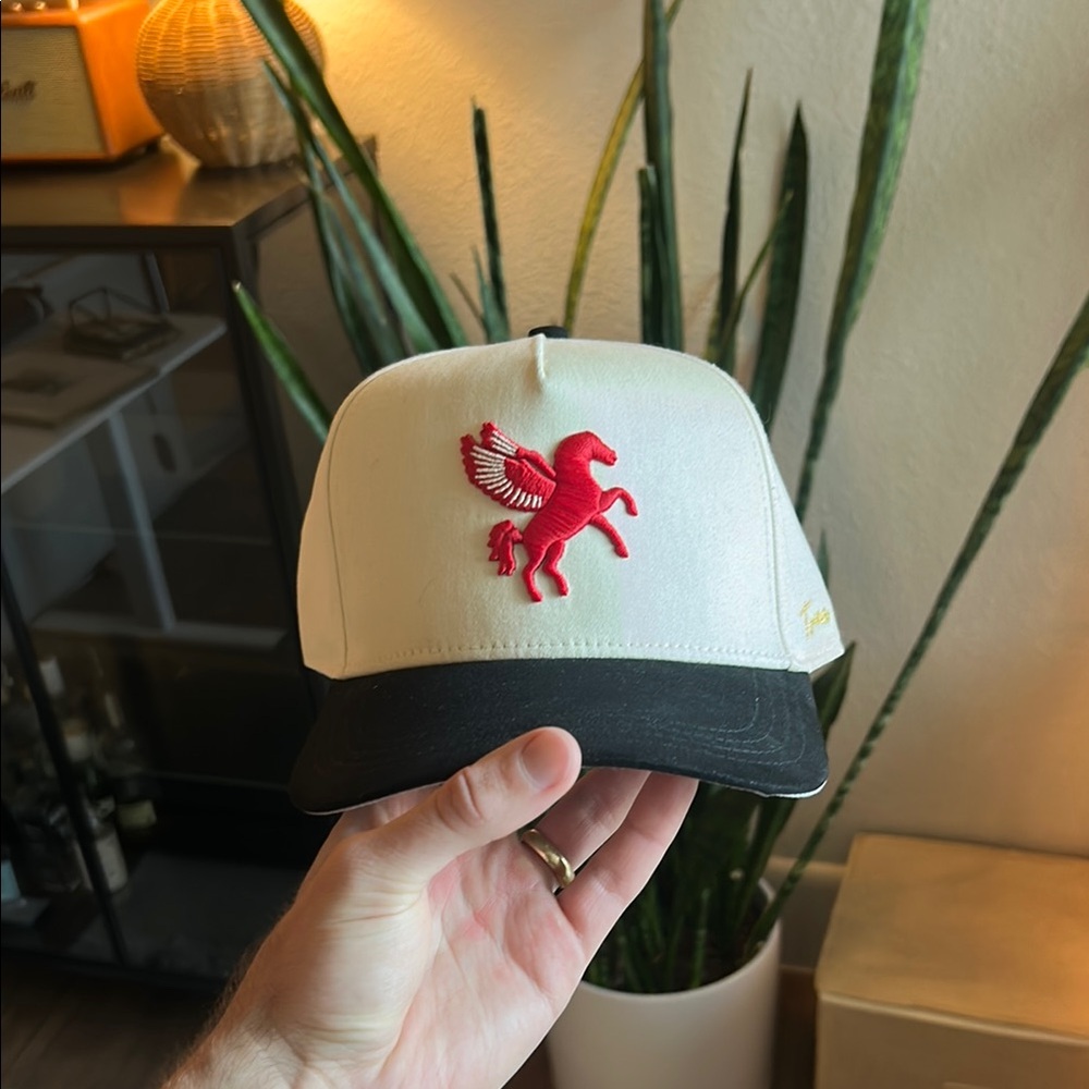 True Brvnd Red Pegasus Hat - White and Black Cap with Red Pegasus